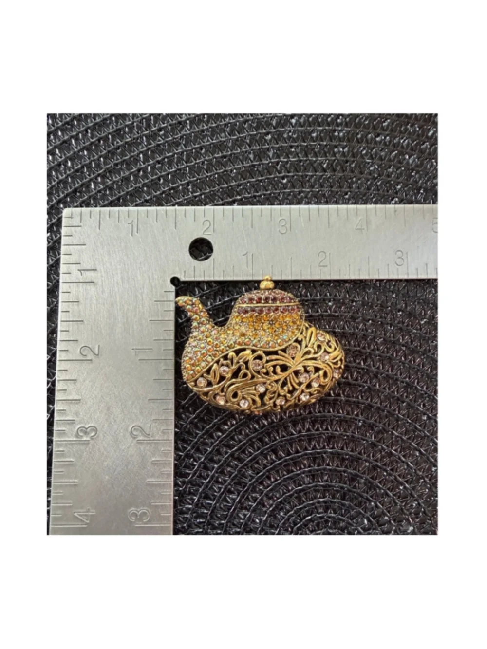 Gold and Multi-color Teapot Brooch, One Size